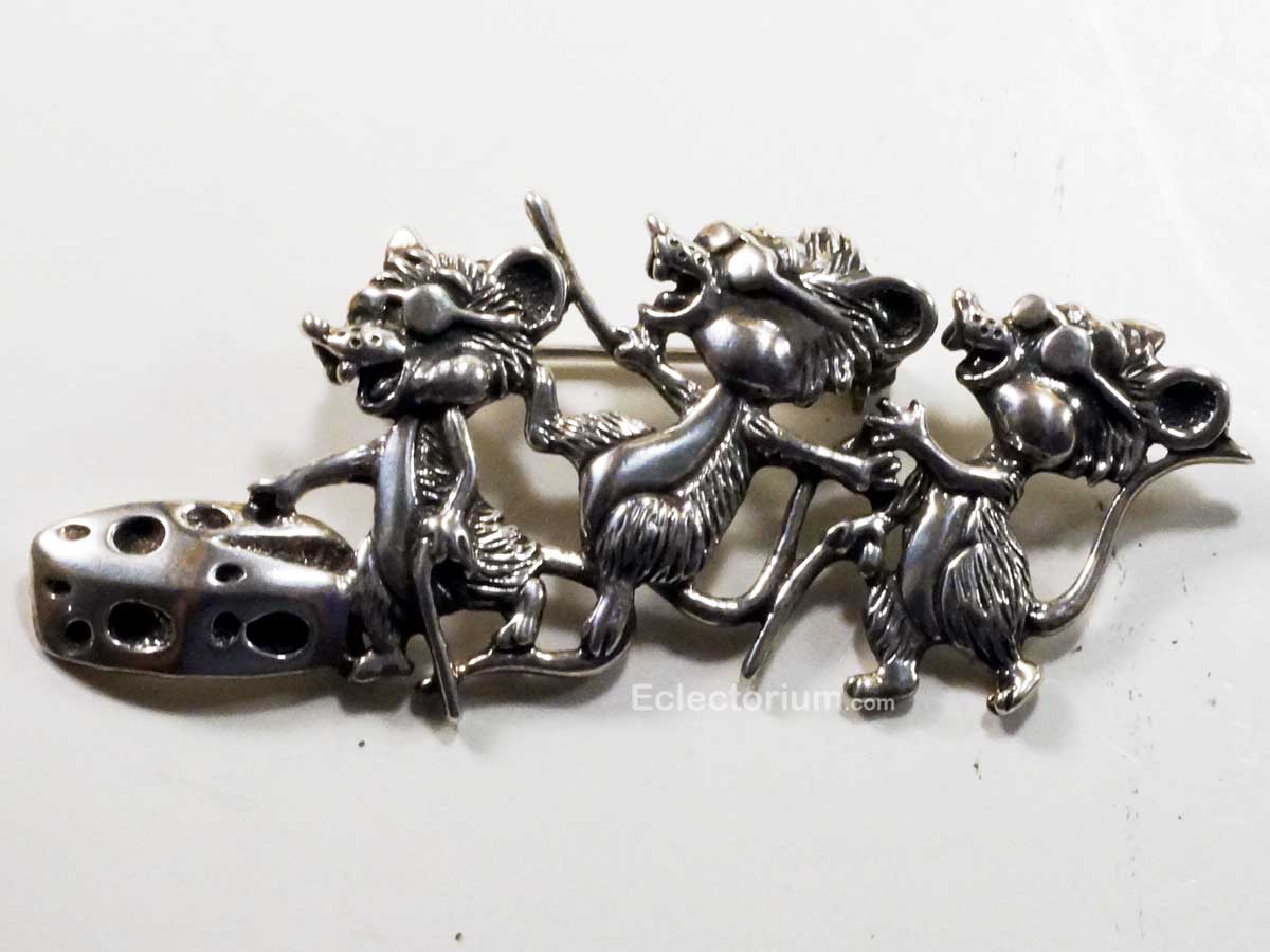 Sterling Silver Three Blind Mice Pin Broach