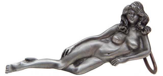 Pewter naked woman with large breasts buckle