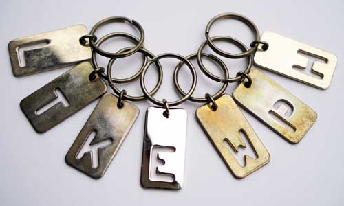 Solid brass initial key ring