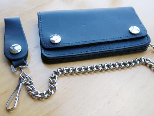 Leather Small Trucker Wallet with chain